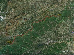 Stage 4 Route Map. A map showing the 57.1 mile route of Stage 4 along the Blue Ridge Parkway starting near Boone, NC and ending near Sparta, NC.